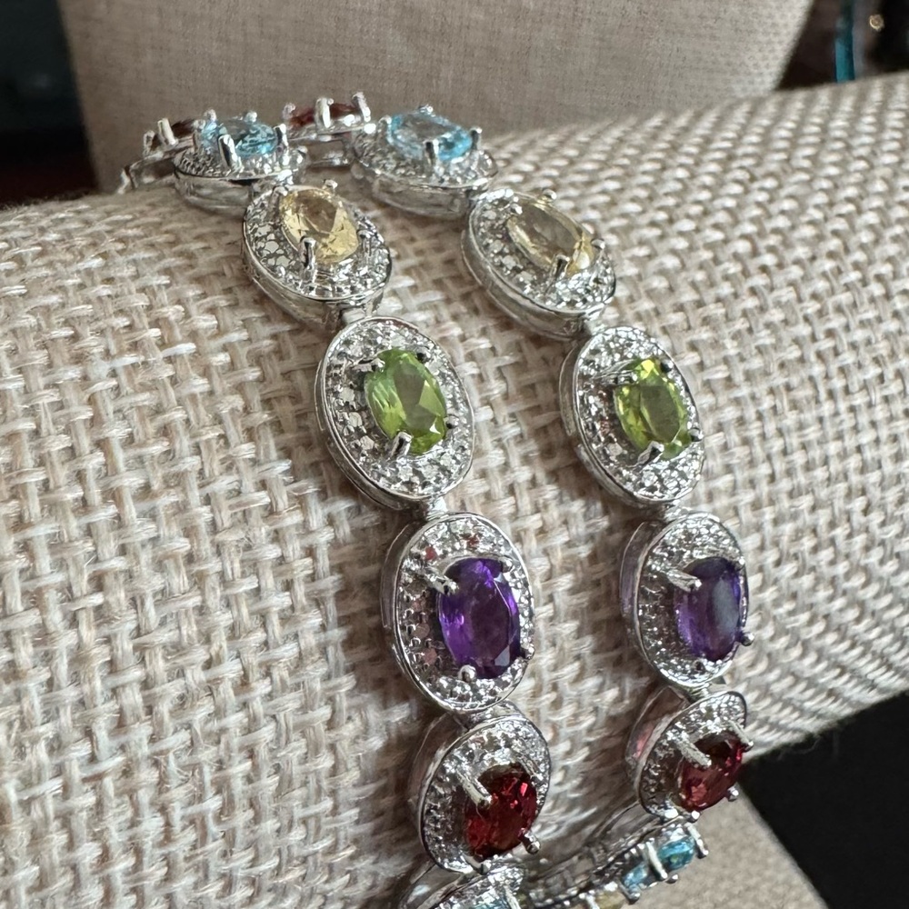 Silver 925  Multi Color Gemstone Double Row